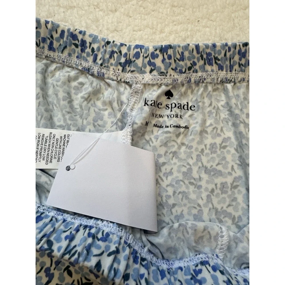 Kate Spade WHITE/BLUE FLORAL‎ Soft Knit Cropped Pajama Set Women's M Spring